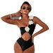European And American Style Solid Color One Piece Swimsuit for Women Sexy 3D Floral Hollow out Design Foreign Trade Swimwear_ecoleips.com