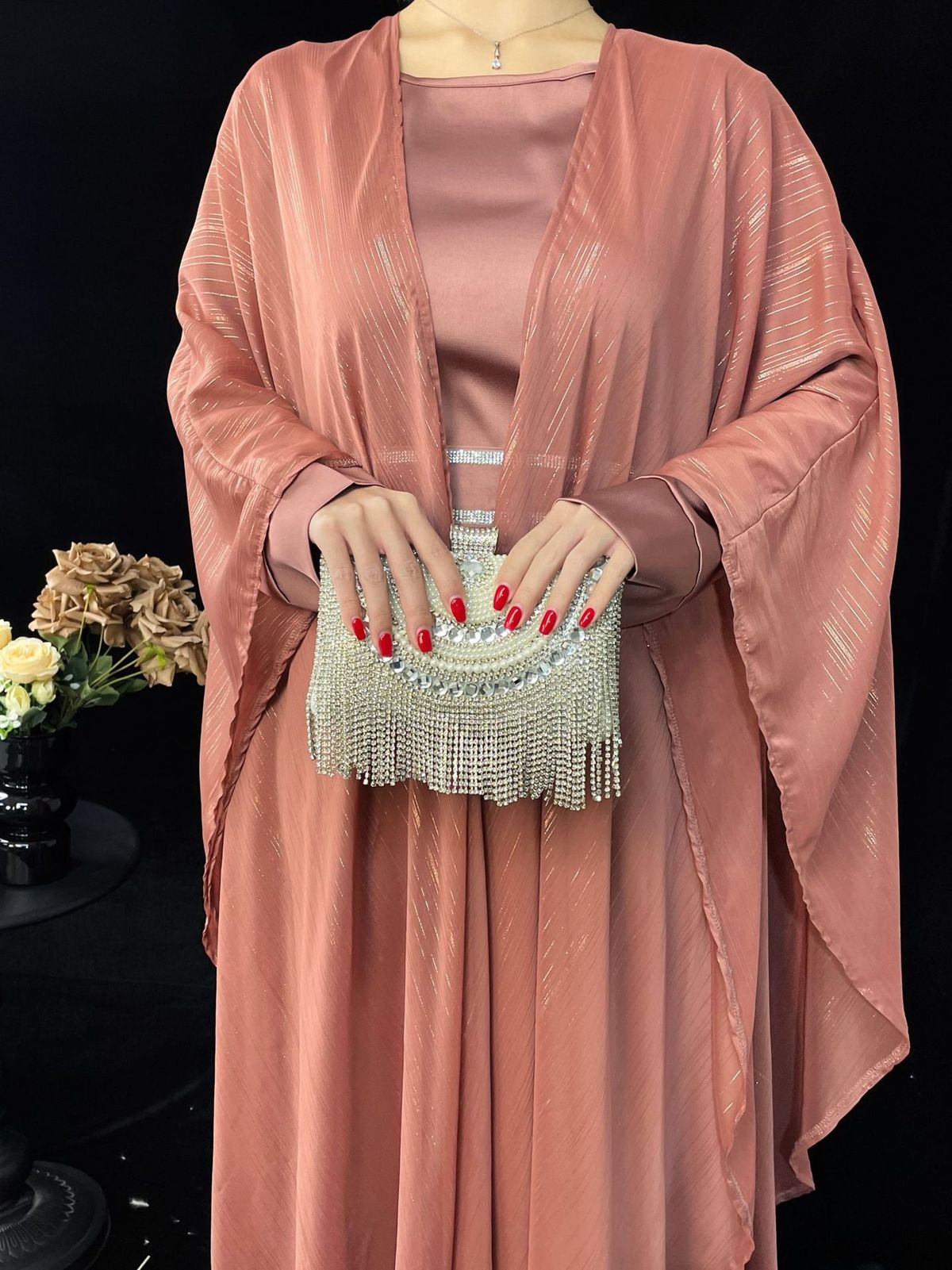 Women's Clothing Women's Muslim Clothing Abaya Gold Thread Suit Shiny Outer Skirt Suit Elegant_ecoleips.com