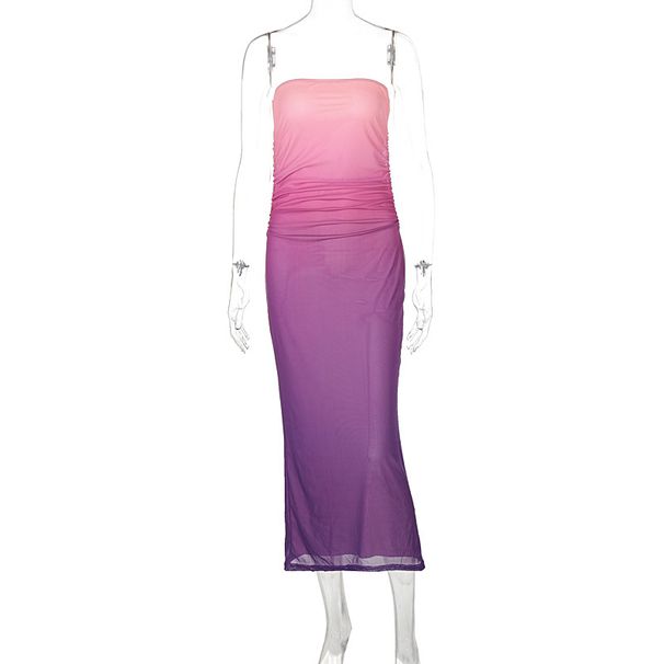 New Arrival Summer Spicy Girl Gradient Dress Fashion Wrap Bustier Double Layered Versatile Dress For Women Daily Outfit_ecoleips.com