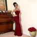 Burgundy Sequin Strap Slim-fit Bodycon Long Dress, Eye-catching Elegant Gown For Evening Parties And Banquets_ecoleips.com