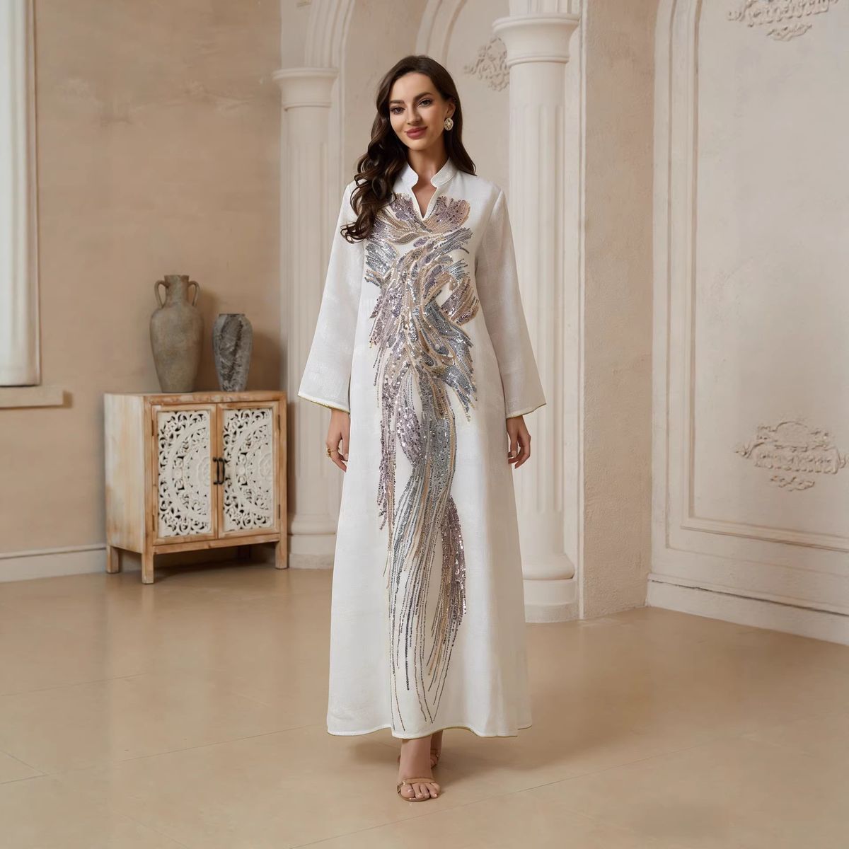 NC64 Mesh Embroidery Sequined Long Skirt Cross Border Dress Abaiya Women's Muslim Fashion Clothing_ecoleips.com