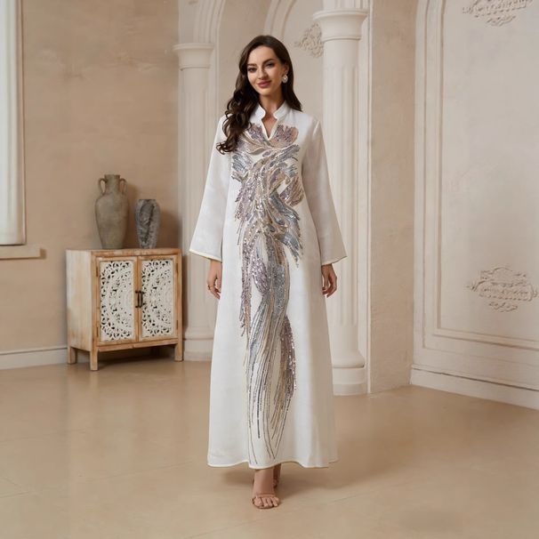 NC64 Mesh Embroidery Sequined Long Skirt Cross Border Dress Abaiya Women's Muslim Fashion Clothing_ecoleips.com