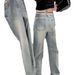 Slim Fit Stretch Straight Jeans For Women – Bluish High-Waisted Floor-Length Denim Pants With Embroidery (XS-3XL)_ecoleips.com