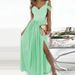 2026 Best-Selling Popular European And American Women's Long With Printed V-Neck, Elegant Sleevel Sexy Slit_ecoleips.com