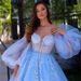 Blue Dreamy High-End Luxury Cutom Tranparent Sleeve, Straple Prince Gown With Lace Applique, Bridal Evening_ecoleips.com
