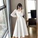 Little Black Dress Women's Spring And Autumn New Retro V-neck Long Over The Knee Black Temperament Dress Long_ecoleips.com