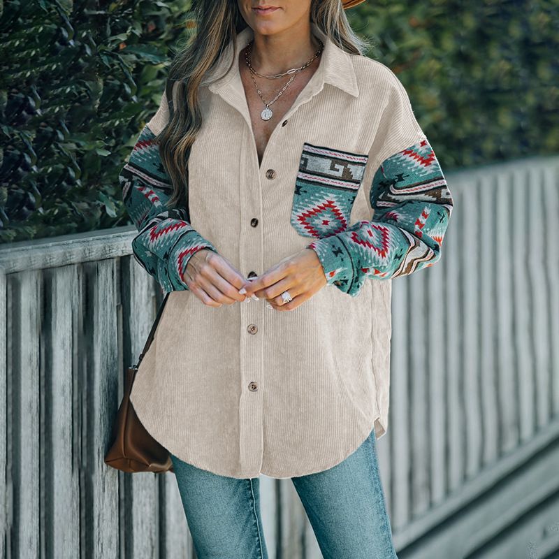 Corduroy Cardigan 2025 Autumn Winter Shirt Ethnic Style Patchwork Thin Coat For Women_ecoleips.com