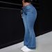 Women's Clothing Plus Size Slimming Denim Flared Pants High Elasticity Spring Autumn Solid Color Fashion_ecoleips.com