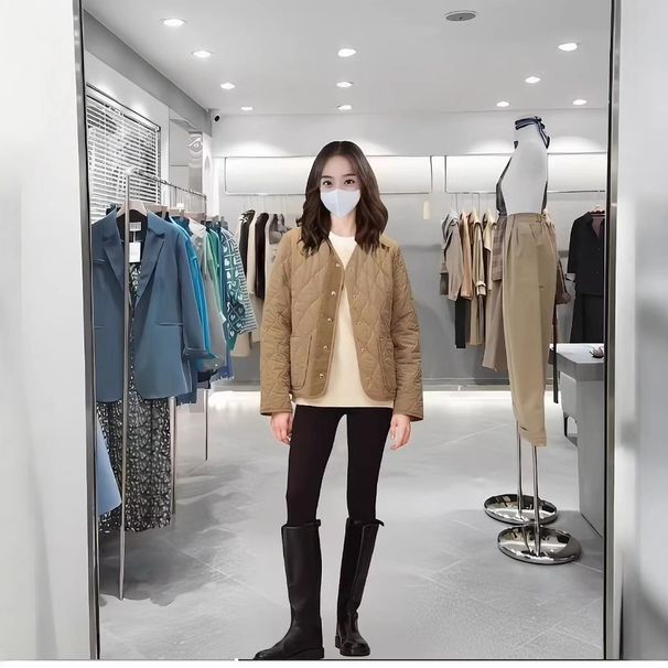 girl Jacket 2024 Autumn Winter New Khaki Water-Resistant Quilted Gold Button V-Neck Lightweight Casual Warm Cotton Coat_ecoleips.com