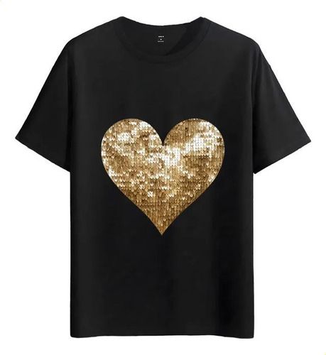 Women's T-Shirts Tshirt Muscle Freaks Golden Heart Sequin Style_ecoleips.com