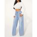 K Women's Denim High Waisted Slimming Drawstring Loose Wide Leg Pants Are Fashionable_ecoleips.com