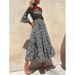 New Fashion Off-Shoulder Wrap Waist Flared Sleeve Midi Dress - Slimming Geometric Print Polyester Elegant Office Wear For Women_ecoleips.com