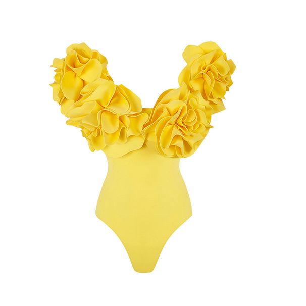 Women's Clothing Three dimensional flower tube top high grade solid color one piece swimsuit suit female swimsuit new 2798_ecoleips.com