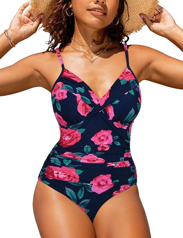 Women's Clothing Swimsuit Sexy Solid Color Cross Pleated Tight One Piece Bikini_ecoleips.com