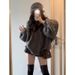 girl Plus Size Lazy Style Retro V-Neck Loose Gray Cable Knit Sweater For Women Autumn Winter Outerwear Versatile Thick_ecoleips.com