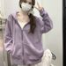 Purple Cardigan Jacket For Women, High-end New Spring And Autumn Top, American Retro Hooded Zip-up Trendy Sweatshirt_ecoleips.com