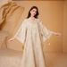Elegant Embroidered Abaya Dress With Sheer Lace & Sequins – Modest Islamic Maxi Gown For Women, Flowy Bell-Sleeve Dubai Style Long Dress_ecoleips.com