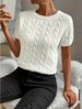 Summer New Women's White Ribbed Knit Sweater round Neck Short Sleeve Pullover Elegant And Stylish European American Style_ecoleips.com