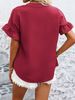 K Women's Casual Short Sleeved Pleated Shirt Button Solid Color Stand Up Collar Shirt_ecoleips.com