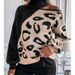 Women's Sexy Off-Shoulder Leopard Print High Neck Knit Sweater - Fall/Winter Fashion Pullover With Patchwork Design_ecoleips.com