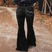 Women's Clothing Plus Size Clothes Retro Embroidered Jeans Mid Rise Stretch Flared Pants Washed Frayed Edges For Women_ecoleips.com