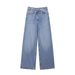 European And American Cross-border Clothing Wholesale: Women's Double-breasted High-waisted Wide-leg Jeans_ecoleips.com