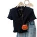 Women's Clothing Summer New Pure Desire Slim Short Design Sense V Neck Straight Shoulder T Shirt Bottoming Shirt Top_ecoleips.com