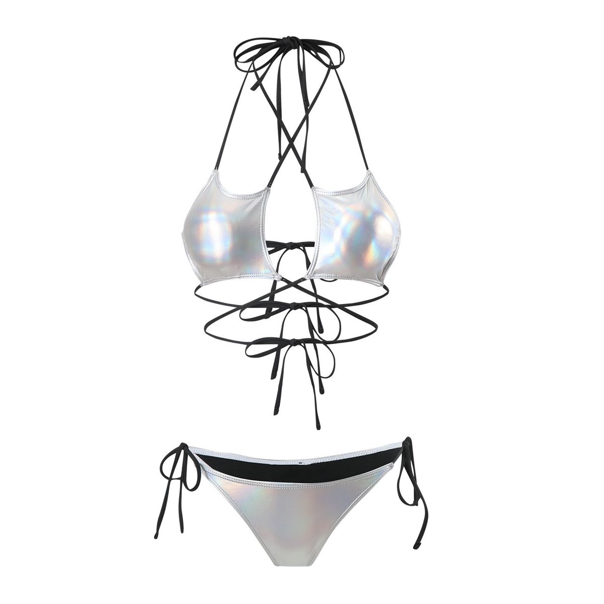 European And American Style Sexy Hot Stamped Five Star Drawstring Strap Two Piece Swimsuit Bikini for Women Cross Border E Commerce 2025 New_ecoleips.com