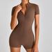 Women's Slim Fit One Piece Yoga Suit High Intensity Sports Fitness Clothes With Short Sleeves And Zippered Bodysuit_ecoleips.com
