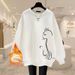 Women's European Style Casual Sweatshirt Fleece Lined Thickened round Neck Pullover Fashionable Cartoon Print Autumn Winter Top_ecoleips.com