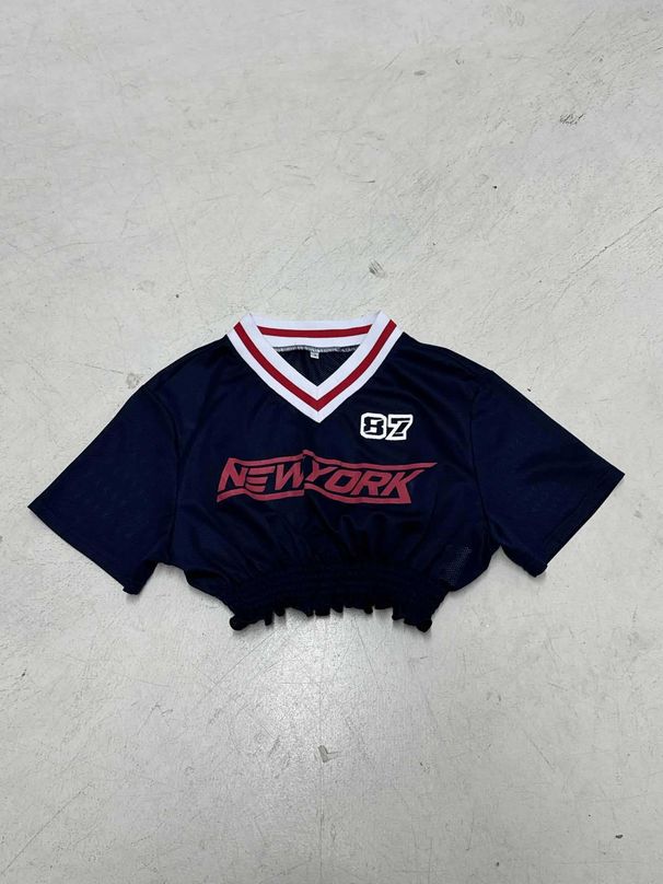 Women's European American Street Style Cropped T-Shirt Quick Drying Breathable Mesh Top Ruffled Trim Printed Letter Sports Short Sleeve_ecoleips.com