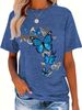 Blue & Gold Butterfly Women's Tee - Delicate Graphic, Casual Blue Top_ecoleips.com