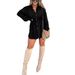 Autumn New Women's Fashion Solid Color Long Sleeve Shirt Dress_ecoleips.com