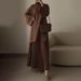 Vintage Elegant Women's Fall Outfit – Loose Fit Round Neck Top & Flowy Midi Skirt Set (Long Sleeve, Ruffled Hem) – Boho Chic Casual Dress_ecoleips.com
