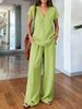 Women's Summer Casual V-Neck Top And Shorts Set Solid Color Relaxed Fit Lounge Wear Outfit Short Sleeve_ecoleips.com