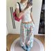 Summer New Simple Drawstring Wide-leg Pants, Loose And Drapey, Floor-length Trousers, Retro Colorful Plaid Casual Pants_ecoleips.com