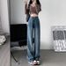 Retro High-Waisted Blue Loose Straight Leg Jeans Women's Slimming Flowy Floor-Length Pants for Spring Summer_ecoleips.com