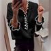 Women's Clothing Fashion Contrast Color Wood Ear Edge Pearl Button Long Sleeve V Neck Sweater Pullover_ecoleips.com