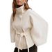 Women's Autumn/Winter Fashion Solid Color Cloak With Standing Collar, Buttoned Belt, And Windbreaker Jacket_ecoleips.com