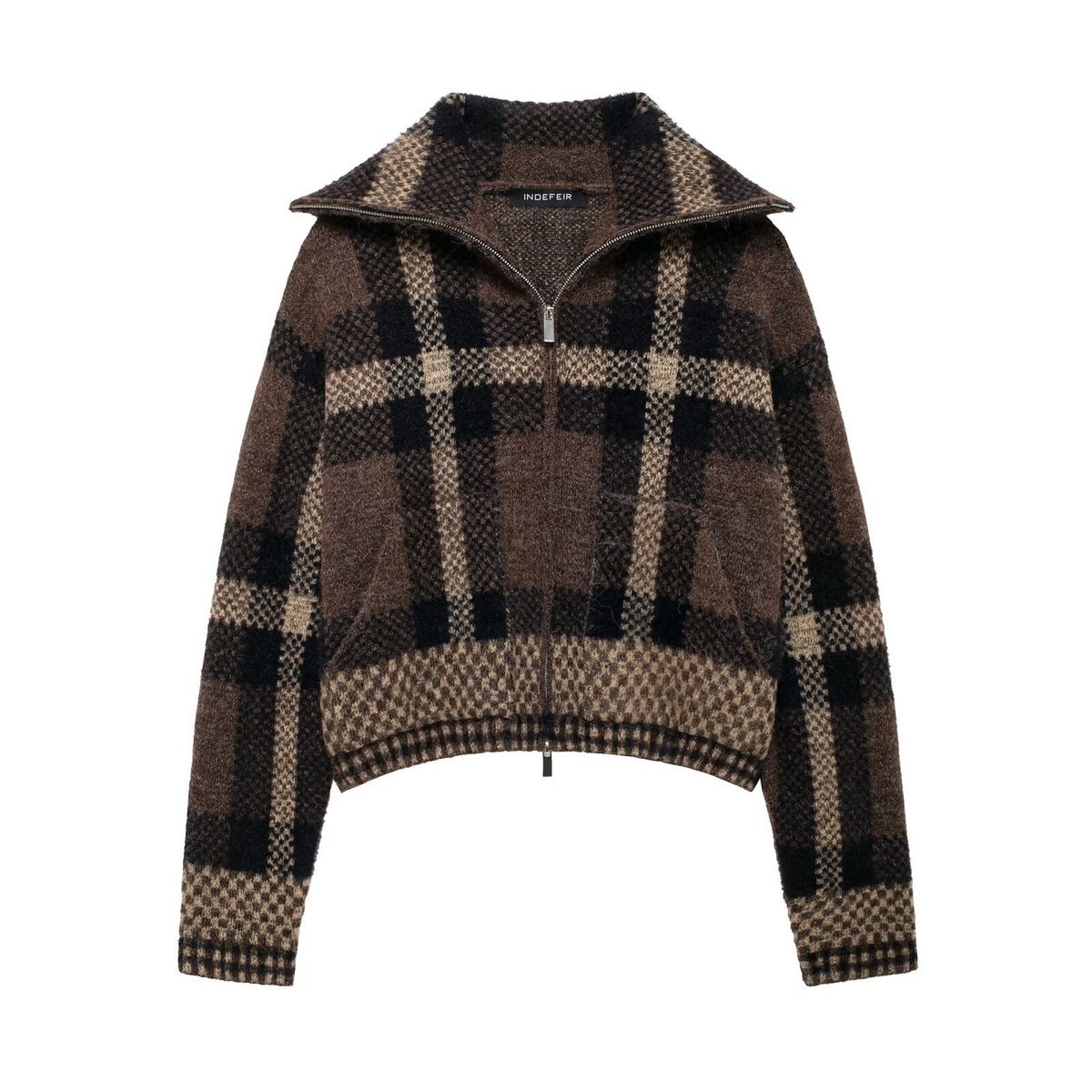 Aria Basics TAOP&ZA New Autumn European And American Style Women's Plaid Knitted Aviator Jacket 5802106_ecoleips.com