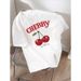 Women's Clothing Cherry Print Versatile Short Sleeved T-Shirts_ecoleips.com