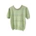 Women's Clothing Contrast Color Round Neck Beaded Hollow Short Sleeve Knitted Sweater Summer New Style All Match Sweet Age Reducing Slim Fit Tops_ecoleips.com