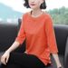 Solid-Color T-Shirt With Seven-Quarter Sleeves, Designed In A Korean Style For Women; Available In Large Sizes. Suitable_ecoleips.com