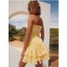 Women's Sexy Strapless Mini Dress Cotton Stretch Waist Ruffled Embroidered Vacation Casual Maxi Dress_ecoleips.com