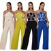 Women's Clothing Floral Two Piece Set Women's Clothing Sexy Strapless Short Top With Solid Color Wide Leg Pants_ecoleips.com