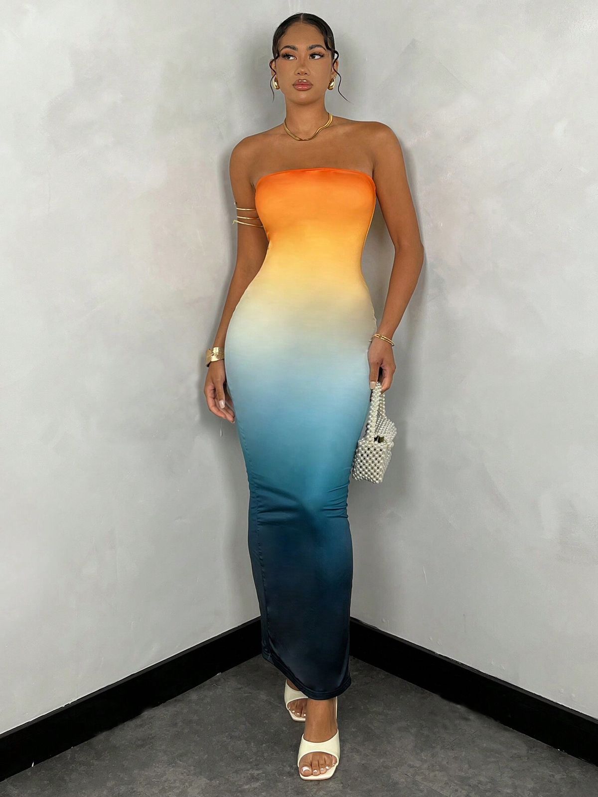 Women's Clothing New Sexy Hot Girl Tube Top Print Hip Slit Dress_ecoleips.com