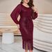 Plus Size Sequin Fringe Evening Dress – Vintage Glam Mermaid Gown For Bridesmaid, Party & Night Out (0XL-4XL, Wine Red/Blue)_ecoleips.com