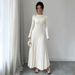 New Long Sleeved Knitted Long Skirt Pleated Dress Elegant Slim Versatile Fashion Temperament_ecoleips.com