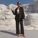 Women's plus Size Long Sleeve Cardigan Two Piece Set Casual Solid Color Loungewear Comfortable Knit Coordinated Outfit_ecoleips.com