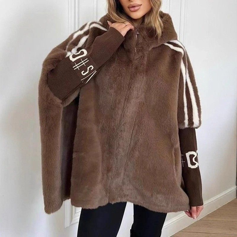 Women's Clothing Women's Casual Loose Hooded Patchwork Jacket Autumn Fashion Outerwear Style For Formal & Casual_ecoleips.com
